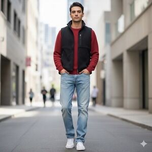 LL Bean Fleece Vest Mens Medium Black Full Zip Outdoor Casual Layering Winter